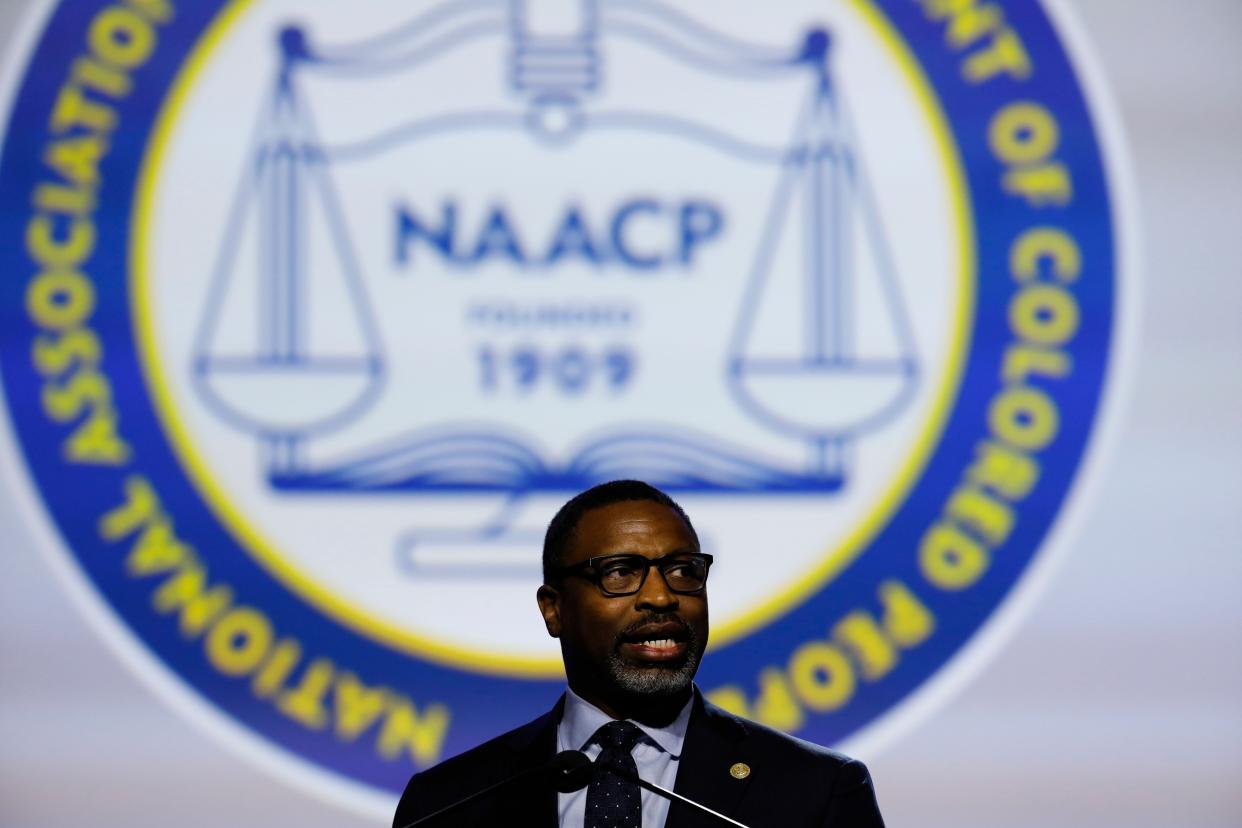 Derrick Johnson, president and CEO of the NAACP, addresses the organization at its national convention in July 2019. (Photo: JEFF KOWALSKY via Getty Images)