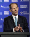 Former New York Gov. Eliot Spitzer speaks during a primary debate for New York City comptroller with Manhattan borough president Scott Stringer, in the WCBS-TV studios, Thursday, Aug. 22, 2013, in New York. (AP Photo/Frank Franklin II, Pool)