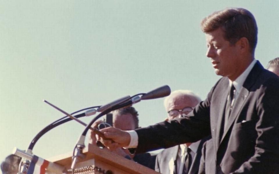 President John F. Kennedy visited Hanford on Sept. 26, 1963, for the ceremonial groundbreaking of a steam plant that would allow N Reactor to produce electricity in addition to plutonium for nuclear weapons. The public was allowed past Hanford security gates for the visit and about 37,000 people attended.