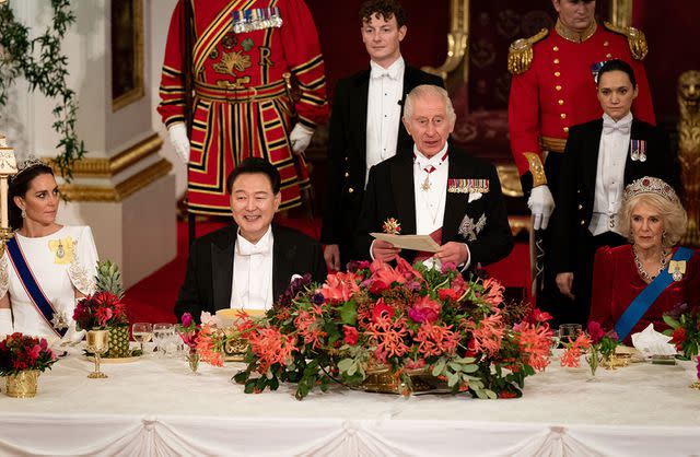 <p>Aaron Chown - WPA Pool/Getty</p> King Charles makes a speech during the state banquet at Buckingham Palace on Nov. 21.