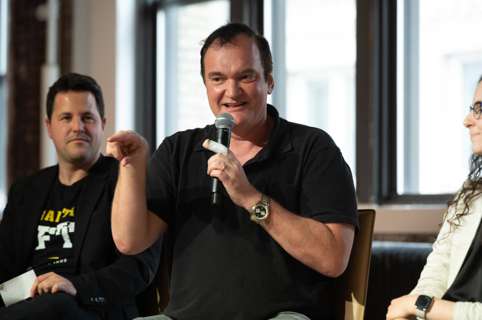 NEW YORK, NEW YORK - NOVEMBER 02: Quentin Tarantino speaks at Secret Network panel discussion during NFT.NYC at Neuehouse on November 02, 2021 in New York City. (Photo by Noam Galai/Getty Images)