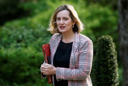 Britain's Secretary of State for Work and Pensions Amber Rudd is seen outside Downing Street in London