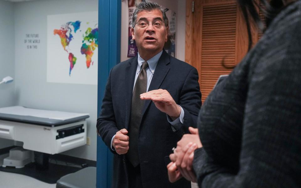 U.S. Department of Health and Human Services Secretary Xavier Becerra speaks at the Cudahy Health Department on Friday.