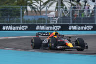 Red Bull driver Max Verstappen of the Netherlands races during the Formula One Miami Grand Prix auto race at the Miami International Autodrome, Sunday, May 8, 2022, in Miami Gardens, Fla. (AP Photo/Lynne Sladky)