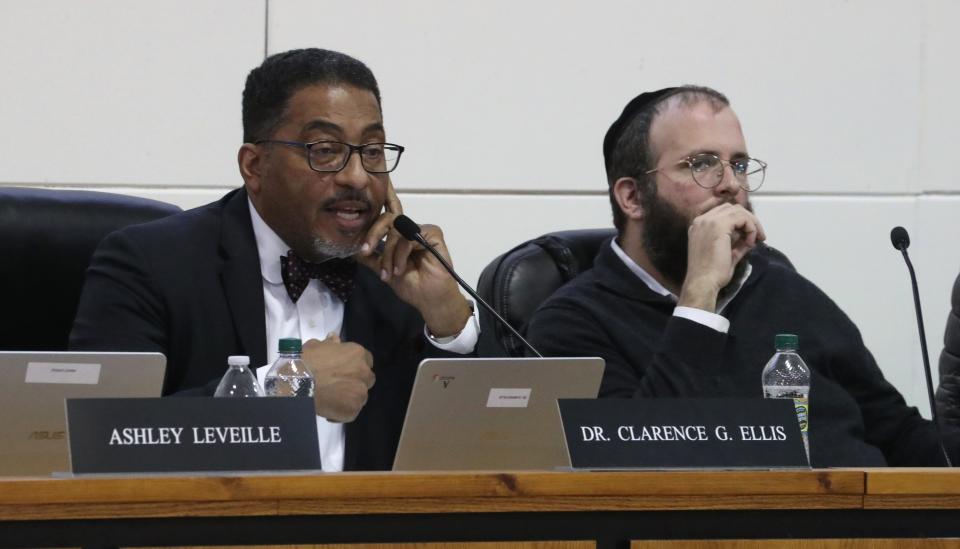 Superintendent Dr. Clarence Ellis and President Shimon Rose at the East Ramapo School Board meeting at district headquarters in Spring Valley March 5, 2024.