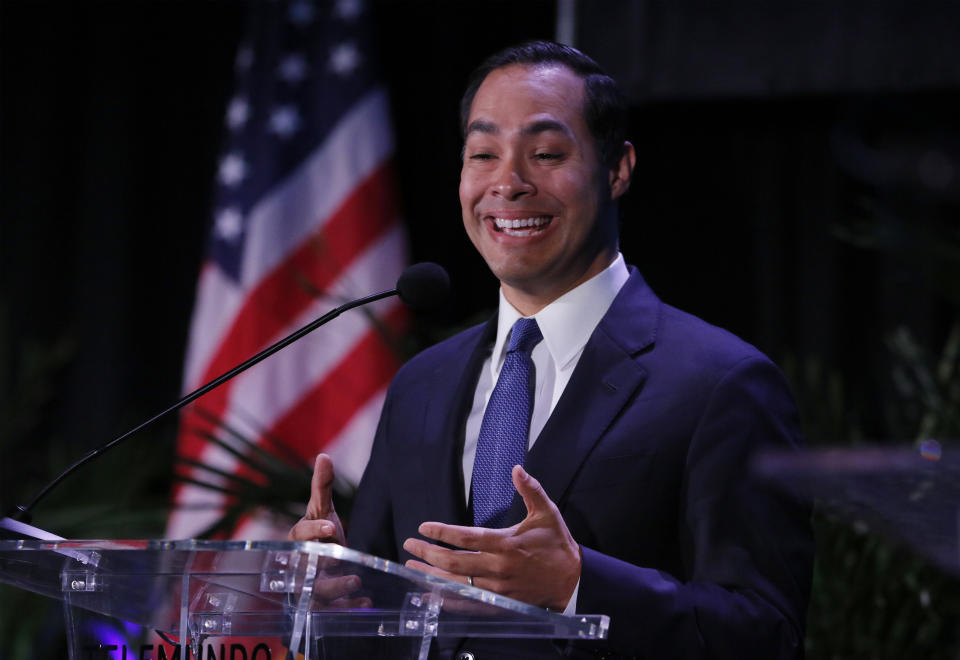 MIAMI, FL - JUNE 21: Democratic presidential candidate former U.S. HUD Secretary Julián Castro speaks at the Democratic presidential candidates NALEO Candidate Forum on June 21, 2019 in Miami, Florida. (Photo by Joe Skipper/Getty Images)