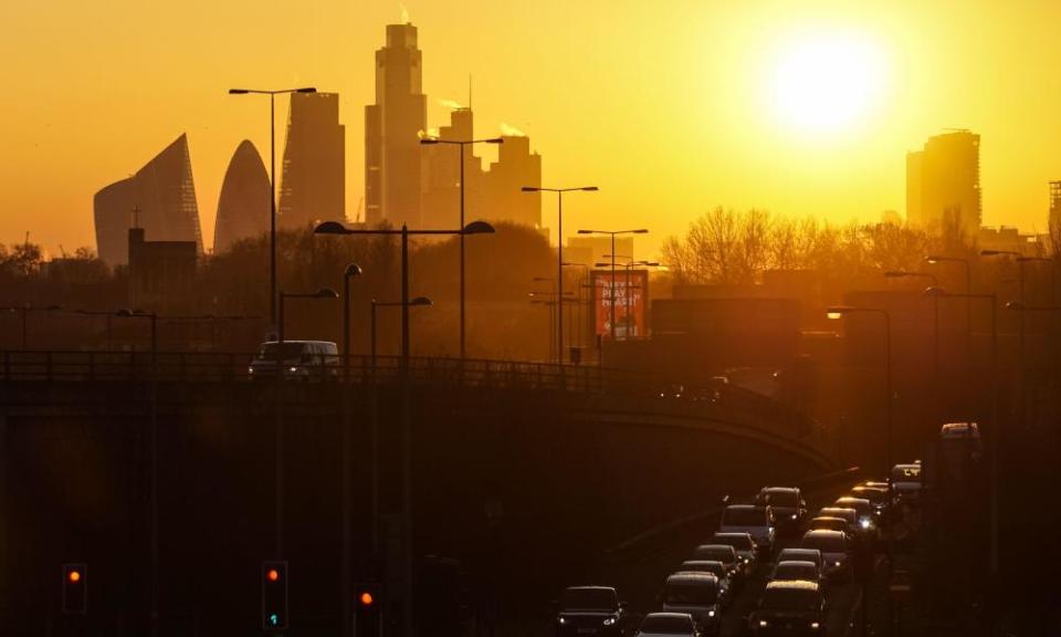 Traffic in London at sunset