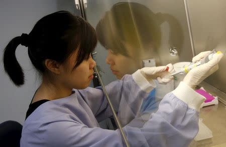 Research Associate, Karen Lee of Agency for Science Technology and Research's (A*STAR) Experimental Therapeutics Centre prepares a reaction mix to be tested with the Zika virus diagnostic test kit at their laboratory in Singapore, February 10, 2016. REUTERS/Edgar Su