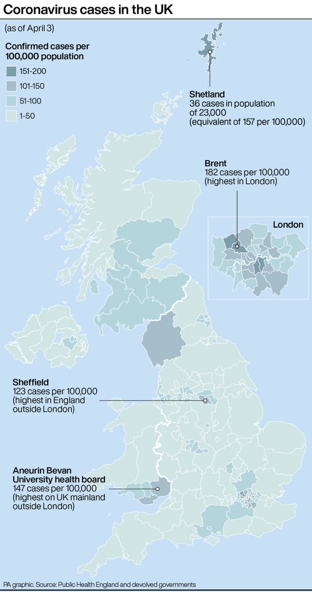 Coronavirus cases in the UK.