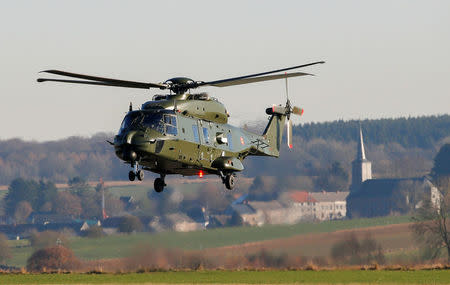 An NH90 helicopter is seen during the Black Blade military exercise involving several European Union countries and organised by the European Defence Agency at the Florennes airbase, Belgium November 30, 2016. REUTERS/Yves Herman