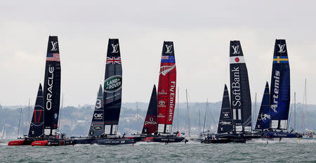 FILE PHOTO: Britain Sailing - America's Cup 2016 - Portsmouth - 24/7/16(L-R) Oracle Team USA, Land Rover BAR, Emirates Team New Zealand, Softbank Team Japan and Artemis Racing during the race. Reuters / Henry Browne / File Photo / Livepic