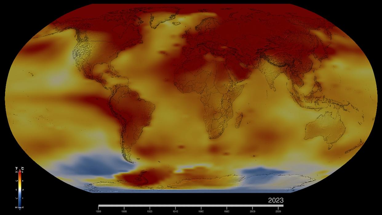  A map of the world showing high temperatures worldwide. 