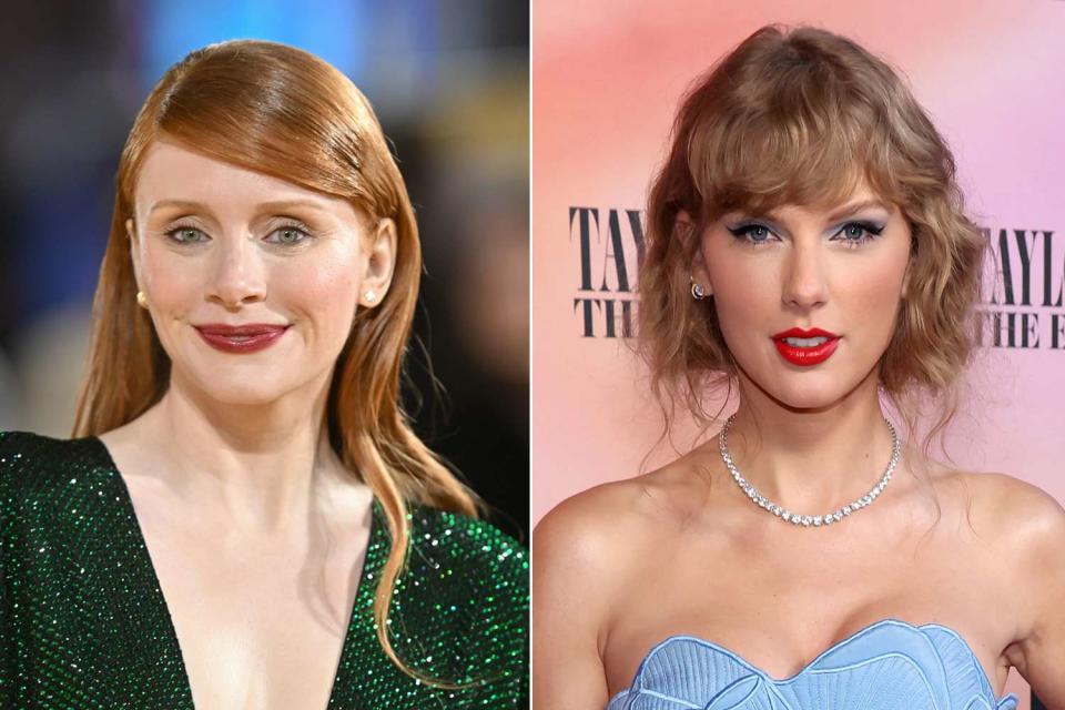 <p>Samir Hussein/WireImage; John Shearer/Getty Images</p> Bryce Dallas Howard in London on Jan. 24, 2024; Taylor Swift in Los Angeles on Oct. 11, 2023