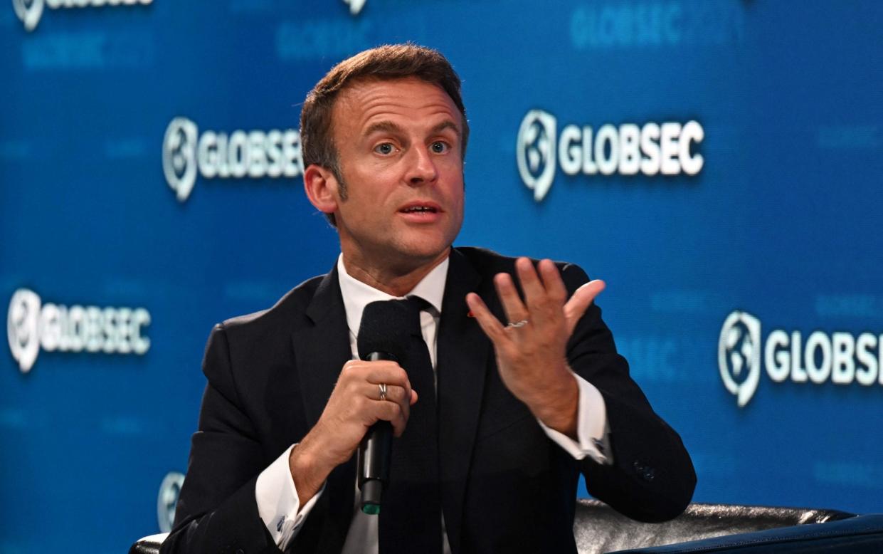 President Macron speaks at the Globsec regional security forum in Bratislava, Slovakia - MICHAL CIZEK/AFP