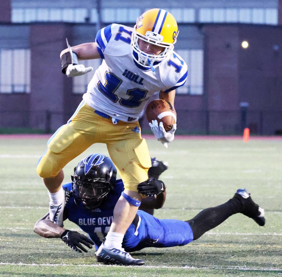 Hull running back John Gianibas carries the football for a touchdown during a game versus Randolph on Friday, Sept. 30, 2022.