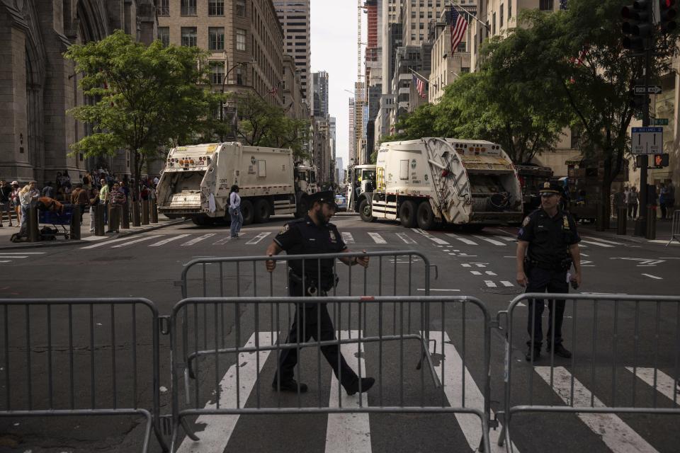 NYPD officers are seen ahead of the annual Israel Day Parade on Sunday, June 2, 2024, in New York. (AP Photo/Yuki Iwamura)