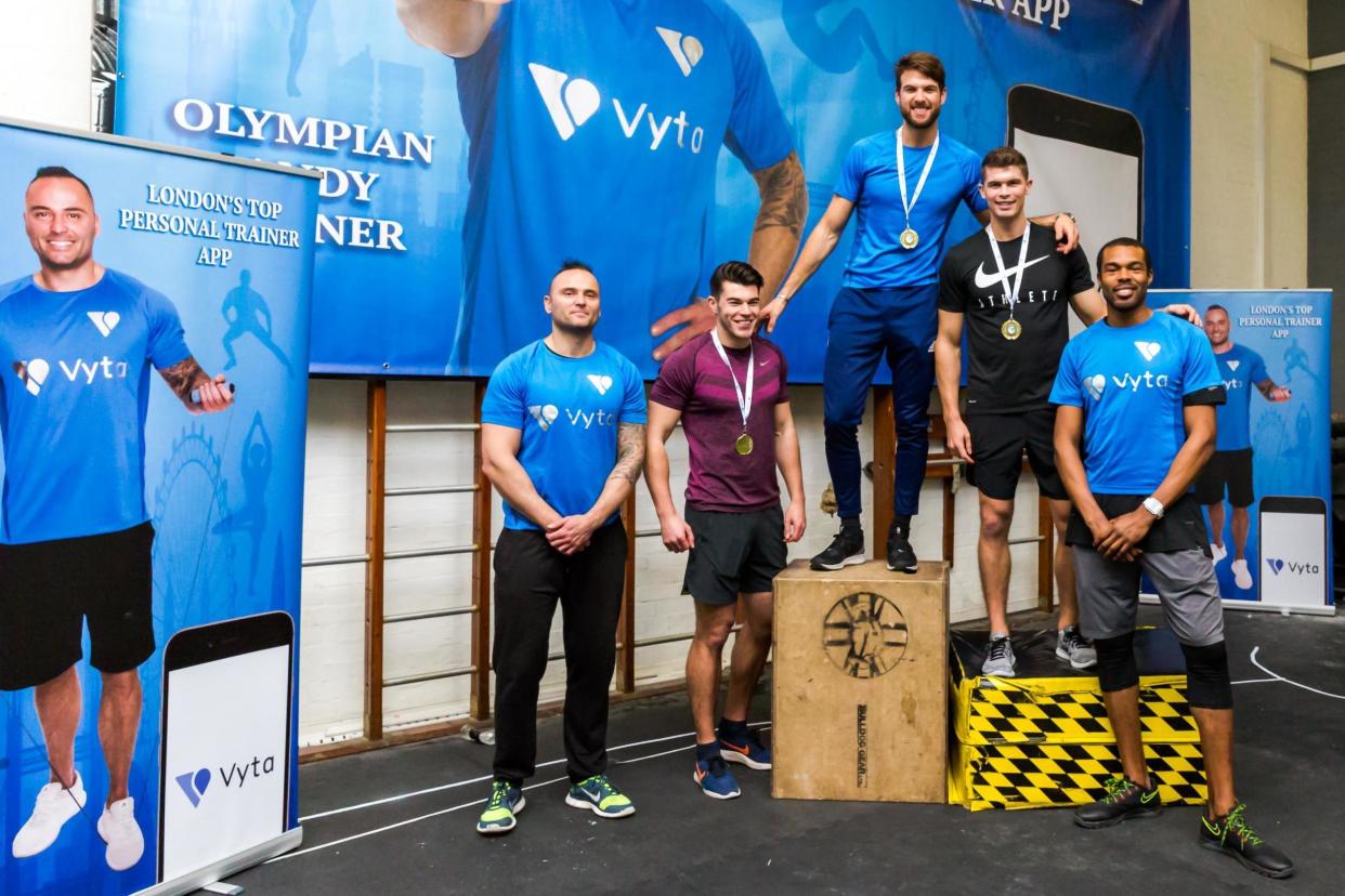 Charity winners: Andy Turner with Reece Dimech, Luke Kelly, Harry Snellers and Martyn Bernard at the sports day