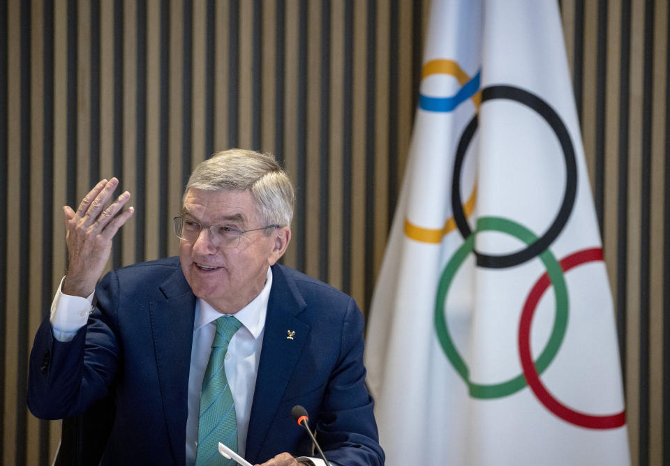 International Olympic Committee, IOC, President Thomas Bach attends the opening of the Executive Board meeting at the Olympic House in Lausanne, Switzerland, Dec. 5, 2022. (Denis Balibouse/Keystone via AP, Pool)