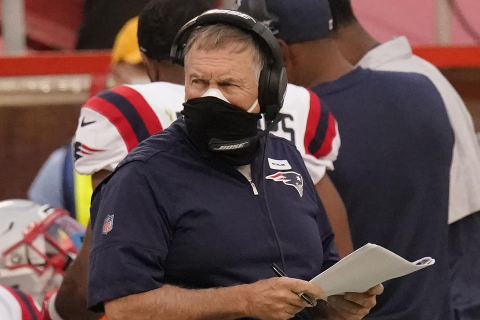 New England Patriots head coach Bill Belichick has had to adjust several times this season. (AP Photo/Charlie Riedel)