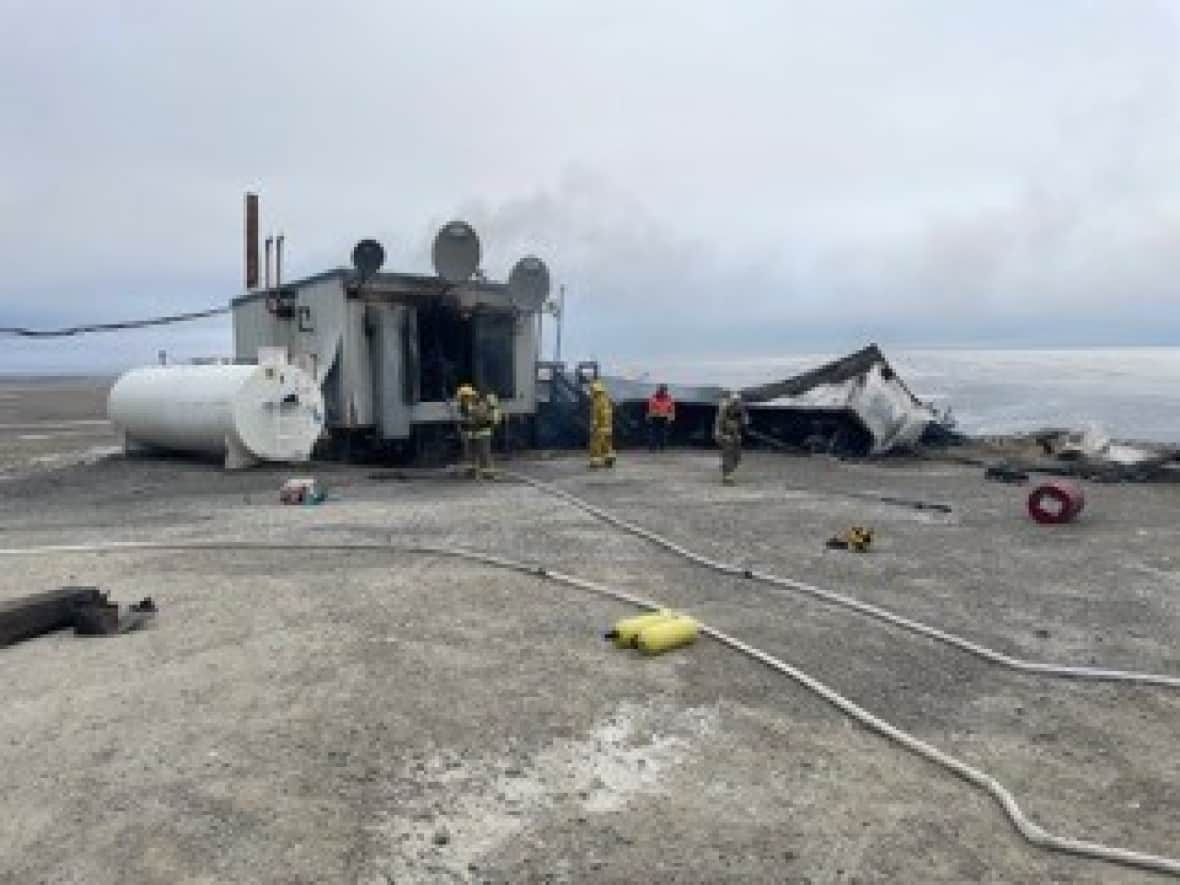 A fire heavily damaged an observatory near Resolute, Nunavut, on Tuesday.  (Nunavut RCMP - image credit)