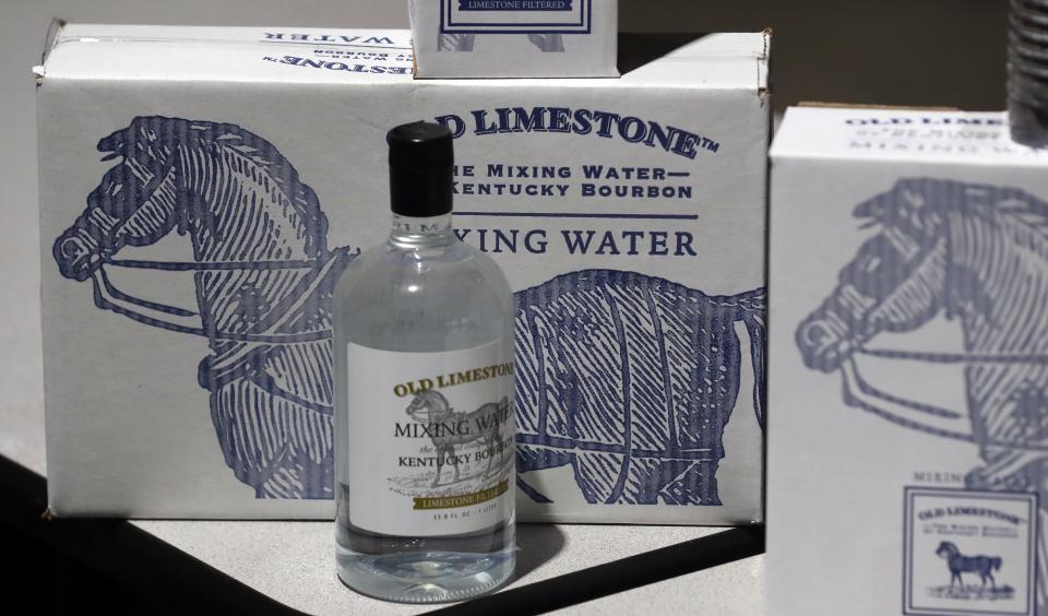 Boxes of Old Limestone, the mixing water of Kentucky Bourbon, in the Highbridge Springs were it is made. Aug. 3, 2023 