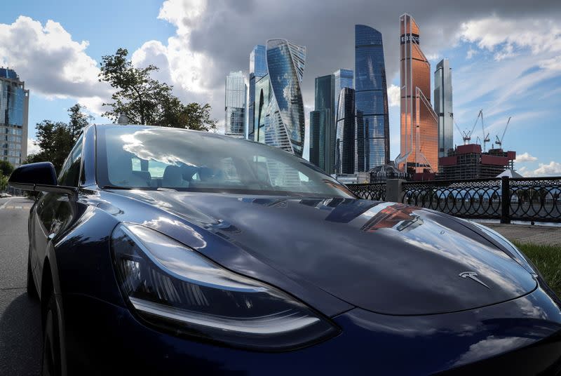 FILE PHOTO: A Tesla Model 3 electric vehicle is shown in Moscow