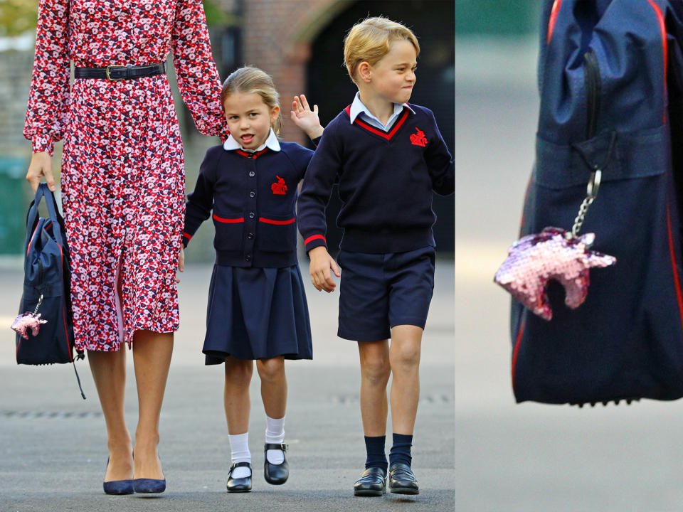 The young royal personalised her new school bag with a pink sequinned unicorn keyring [Photo: Getty Images]