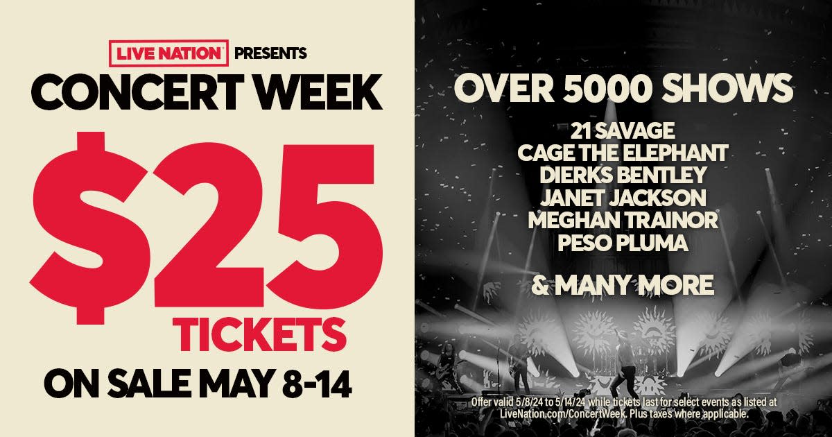 Live Nation's $25 Concert Week is May 8-14, 2024.