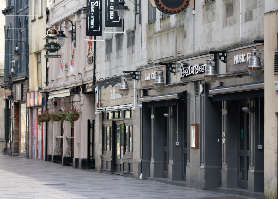 CARDIFF, UNITED KINGDOM - MARCH 21: Closed pubs in central Cardiff on March 21, 2020 in Cardiff, United Kingdom. Yesterday UK Prime Minister Boris Johnson announced that all pubs, restaurants and gyms were to close to prevent the spread of COVID-19. Coronavirus (COVID-19) has spread to at least 186 countries, claiming nearly 12,000 lives and infecting more than 290,000 people. There have now been 4,094 diagnosed cases in the UK and 177 deaths. (Photo by Matthew Horwood/Getty Images)