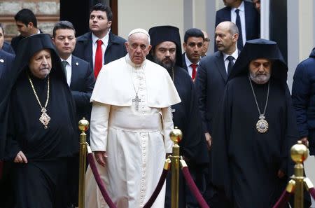 Pope Francis arrives for the Divine Liturgy at the Ecumenical Patriarchate in Istanbul, November 30, 2014. REUTERS/Osman Orsal