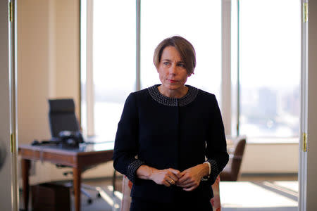 Massachusetts Attorney General Maura Healey listens to a question during an interview with Reuters at her office in Boston, Massachusetts, U.S., July 26, 2017. REUTERS/Brian Snyder