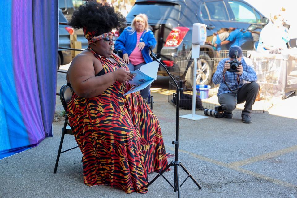 Diana Rae Ellis, 30, who goes by the drag show name Diana Rae, reads at a recent Drag Queen Story Time event in Louisville, Ky.