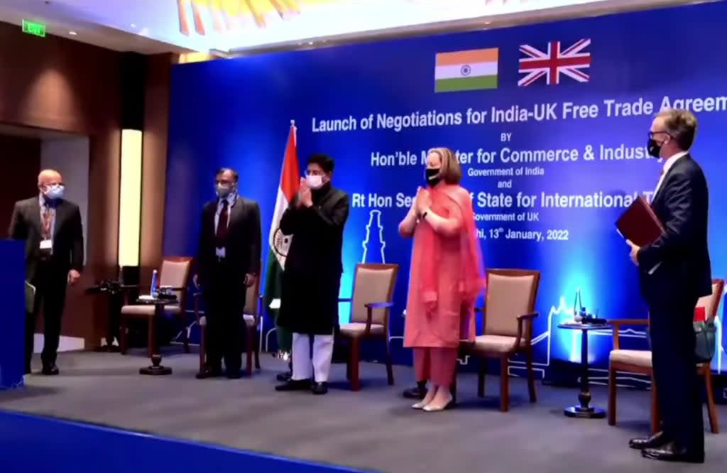 Indian minister Piyush Goyal and  UK secretary of state for international trade Anne-Marie Trevelyan during a press conference on Thursday  (Screengrab/ Piyush Goyal)