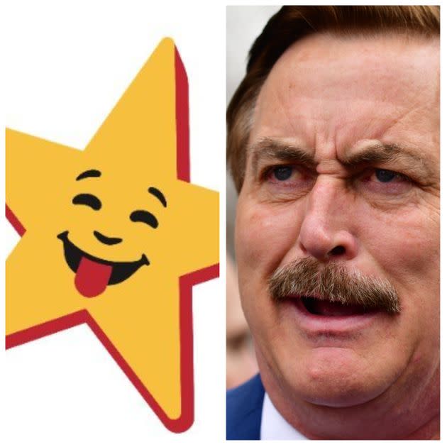Hardee's Logo/ MyPillow CEO Mike Lindell (Photo: Hardee's/Getty)