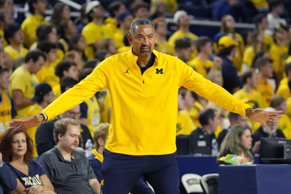 Michigan head coach Juwan Howard watches from the sideline during the first half of an exhibition game at Crisler Center in Ann Arbor on Friday, Nov. 4, 2022.