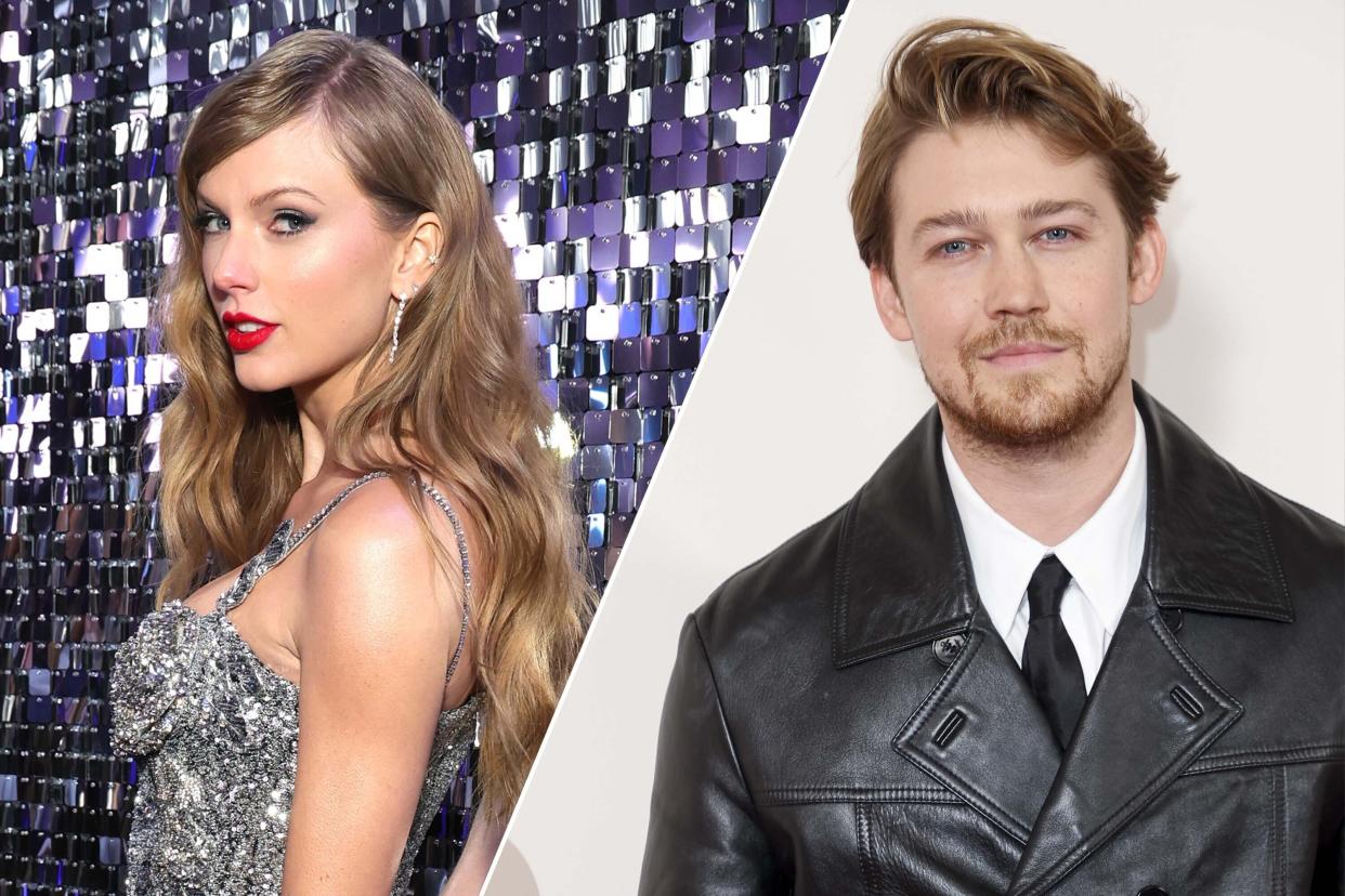 Taylor Swift and Joe Alwyn are shown looking at the camera in separate photos.