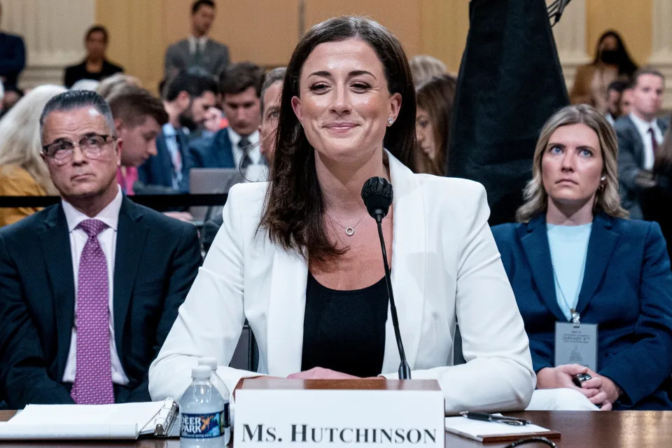 Cassidy Hutchinson, top former aide to Trump White House chief of staff Mark Meadows, appears before the House select committee investigating the Jan. 6 attack on the U.S. Capitol continues to reveal its findings of a year-long investigation at the Capitol in Washington, Tuesday, June 28, 2022.