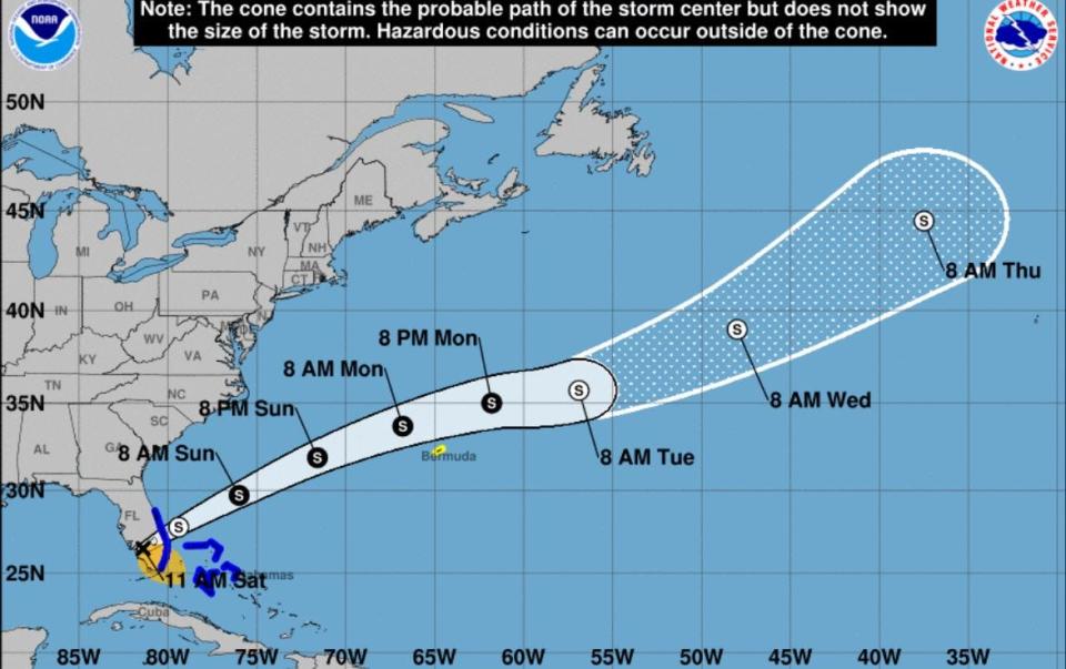 The projected path of Potential Tropical Cyclone One as of 11 a.m. Saturday, June 4, 2022.