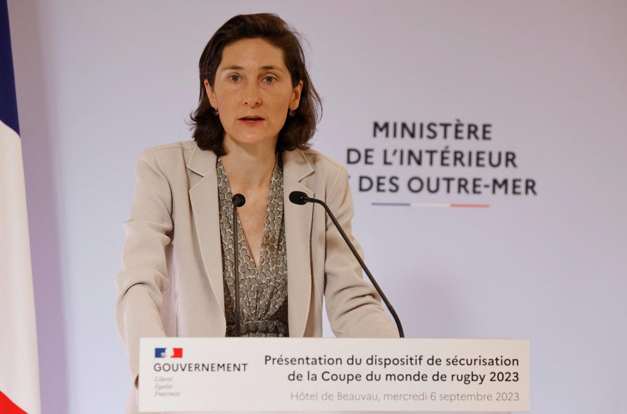 Amélie Oudéa-Castéra, ici, à Paris, au mois de septembre 2023 pendant une conférence de presse pour la coupe du monde de Rugby.