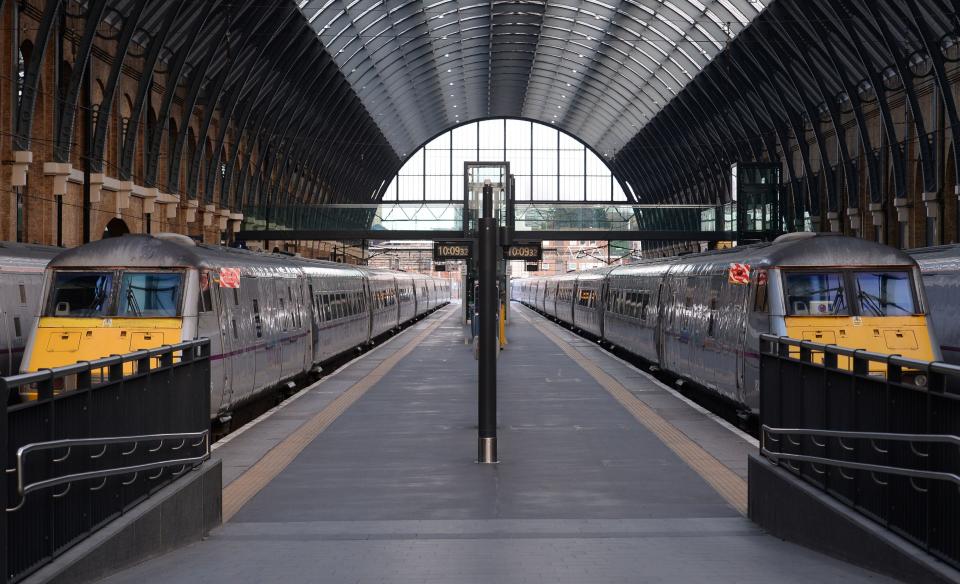 Empty platforms at King's Cross, London, as trains in and out of the station have been cancelled because of overrunning Network Rail engineering works north of the station, with a reduced service tomorrow.