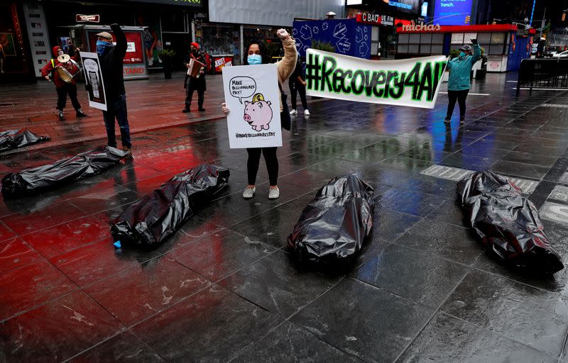 Demonstrators hold May Day protests in Manhattan during the outbreak of the coronavirus disease (COVID-19) in New York