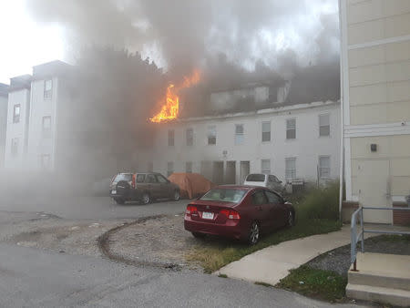 A building burns after explosions in Lawrence, Massachusetts, United States in this September 13, 2018 photo from social media by Boston Sparks. Boston Sparks/Social Media/via REUTERS