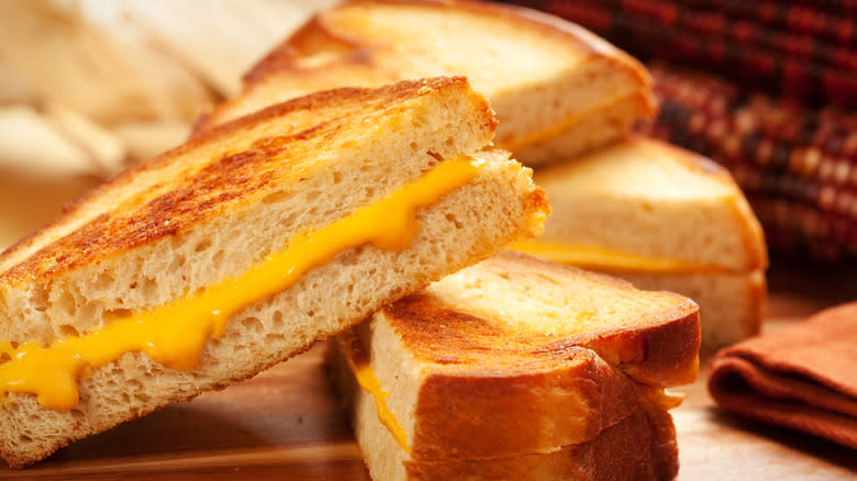 Grilled cheese pieces stacked 