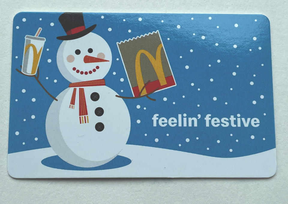 McDonald's gift card with a snowman
