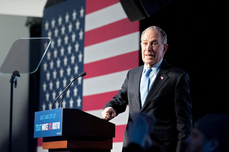 Democratic presidential candidate Mike Bloomberg holds a campaign rally in Salt Lake City