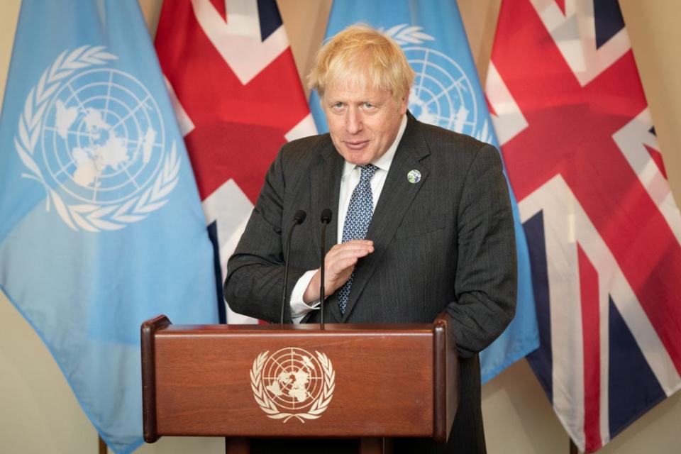 Prime Minister Boris Johnson addresses the media at the United Nations General Assembly (Stefan Rousseau/PA) (PA Wire)