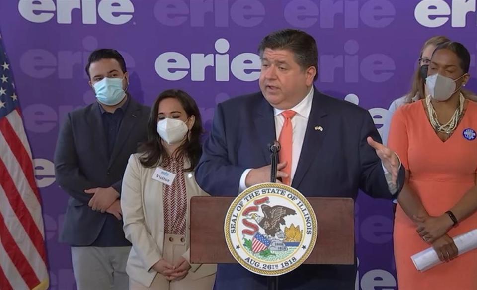 Gov. J.B. Pritzker discusses the return of Title X family planning funding in Illinois during a news conference Monday in Chicago.