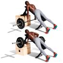 <p>Place one end of your bench on a box or racked barbell, with a loaded bar beneath. Lie so that you can reach the bar. Gripping slightly wider than shoulder width (<strong>A</strong>), row the bar towards you. Pause as it reaches the bench (<strong>B</strong>); lower under control.<br></p>