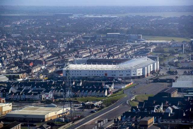 A general view from Blackpool Tower of Bloomfield Road stadium (Peter Byrne/PA)