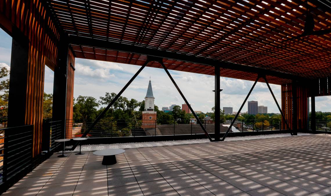 The rooftop patio at Robinson Gray law firm looks out over the Chapel of Hope and the Columbia downtown.The design of the building works around exposed beams, and pipes and large windows. Retail space will occupy the main floor of the building.